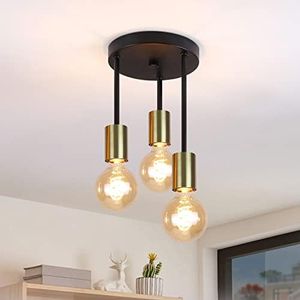 CBJKTX Ceiling Light Hanging 3 Bulbs Ceiling Spotlight I Vintage Ceiling Light E27 Black Gold with 3 Spots, Chandelier, Industrial Modern Ceiling Spotlights for Dining Room, Kitchen, Hallway, Living