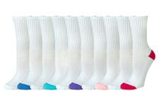 Amazon Essentials Women's Cotton Lightly Cushioned Crew Socks, 10 Pairs, White, 4-7