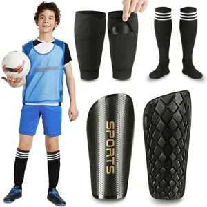 Soccer Shin Guards Toddler and Kids - Shin Pads Set with Shin Sleeves and Long Soccer Socks for Age 3-5, 4-6, 5-7, 6-8, 8-10,10-16 Teens Boys and Girls - Lightweight Football Equipment (M, Black)