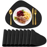 BIPASION Leather Placemats Set of 8, Easy to Clean Round Placemats for Dining Table Heat-Resistant Non-Slip Table Mats for Kitchen Dining Table, Black