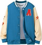 WDIRARA Boy's Color Block Letter Graphic Print Button Front Varsity Bomber Jacket Blue and Black 10Y