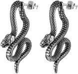 HZMAN Stainless Steel Gothic Punk Hip Hop Personality Snake Stud Earrings for Men Women