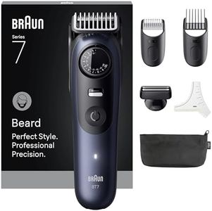 Braun Tondeuse A Barbe Homme Series 7, BT7520, Bleu, + 6 Outils de Barbier, 40 Longueurs, Lame Inusable Pour Un Rasage Professionnel, Kit Tondeuse Electrique Sans Fil, 2 Sabots et Pochoir A Barbe