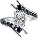Raylynn Emerald Black Engagement Ring for Women by Ginger Lyne |Unique 925 Sterling Silver Wedding Ring for Her |Black and Clear Cubic Zirconia Faux Diamond Travel Promise or Bridal