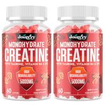 Creatine Monohydrate Gummies 5000mg for Men & Women, Enhanced with Taurine & Vitamin B6, Pre -Workout Supplement for Muscle Growth, Strength & Recovery, Berry Flavor, Vegan (60 Count (Pack of 2))