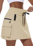 MIVEI Women's Hiking Cargo Skort Skirt High Waisted Golf Dressy Casual with Zipper Pockets Workout Sport Quick Dry Skirts, Khaki, Large
