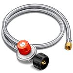 Alloxity 4FT Propane Regulator with Hose, High Pressure Adjustable Propane Tank Regulator, QCC1 & 3/8” Female, Braided Propane Hose for Burner, Fish Fryer, Turkey Fryer, Forge, Smoker, Cooker—0-20PSI