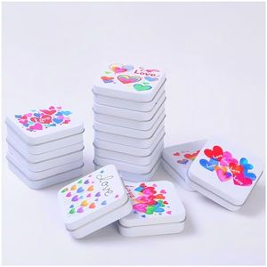 12 Pack Love Heart Image Pattern Empty Square Metal Storage Organizer Tins Mini Gift Boxes with Hinged Lids, 2.76 x 2.76 x 0.79 inch