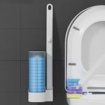 Disposable Toilet Cleaning System With Brush Refills, 12pcs Refills, Brush and Holder Set, Bathroom Accessory Sets, Household Products (White Set)