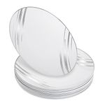 STACKABLES ~ 20 Pack 7.5'' Hard Plastic Plates ~ Lightweight Flexible Reusable White Plate with Silver Design ~ Reusable Salad Plates ~ Dinnerware Plate Set for Weddings & Parties