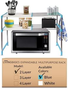LIVINGBASICS 2 Layer Stainless Steel Multipurpose Expandable/Adjustable Shelf Stand for Wardrobe Organizer for Clothes/Kitchen Storage/Over The Microwave/OTG/Shoes Rack/Office (Cyan Blue)