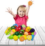 37 Pcs Pretend Play Fruit & Vegetable Cutting Toy Set|Educational Kitchen Play Food Set for Kids, Non-Toxic Plastic, Includes Knife & Tray, Perfect for Toddlers, Boys & Girls, Ages 3+ Koolbitz