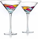 Artisanal Hand Painted Martini & Cocktail Glasses - Renaissance Romantic Stain-glassed Windows Wine Glasses Set of 2 - Gift Idea for Her, Him, Birthday, Housewarming - Extra Large Goblets (Martini)