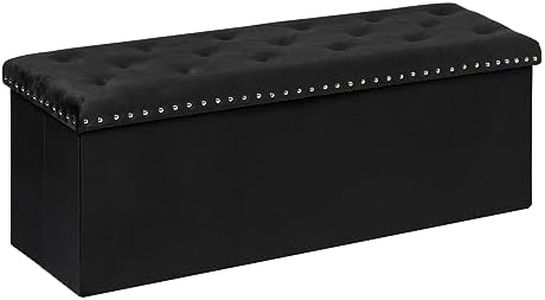 B FSOBEIIALEO Storage Ottoman Bench, Folding Tufted Ottomans with Storage, Extra Large 140L Toy Chest Storage Boxes Footrest Bench for Bedroom, Luxury Velvet Fabric 43 Inches Black