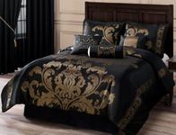 Chezmoi Collection Royale 7-Piece Comforter Set, Polyester, Black/Gold, Full