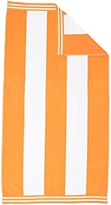 Superior Luxurious 100% Cotton Beach Towels, Oversized 34" x 64", Soft Velour Cotton and Absorbent Cotton Terry, Thick and Plush Striped Beach Towels - Orange Cabana Stripes