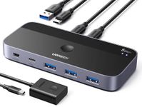 UGREEM USB C Switch USB 3.0 Sharing Switch 2 PCs Sharing 4 USB Devices,USB KVM Switch for 2 Computers Sharing Keyboard, Mouse, Webcam, Printer with USB to USB C Cable and USB C to USB C Cable