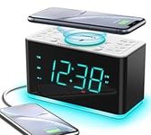 Alarm Clock Radio, 15 W Ultra Fast Wireless Phone Charger with Bluetooth, USB Port, Dual Alarm, Sleep Timer, Snooze, Dimmer, FM Radio,Cyan LED Night Light &1.4" Display iTOMA CKS207