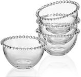 Fitz and Floyd Beaded Glass Prep, Dip, Dessert, Fruit, Candy Bowls, Set of 4, 5.25 inch, Clear