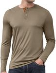 Lexiart Mens Henley Long Sleeve Thin Fashion Athletic T-Shirt Muscle Slim Fitted Gym Workout 3 Button Tee Shirts Khaki