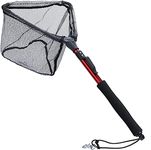 Sougayilang Fishing Net Fish Landing Net, Foldable Collapsible Telescopic Pole with EVA Handle, Durable Nylon Material Mesh, Safe Fish Catching or Releasing-Red-Extended Length-28.3''