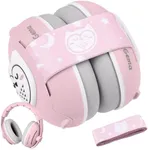 Lilian&Gema 2-in-1 Baby Ear Muffs, Adjustable Headphones with Band, Owls Noise Cancelling Headphones for Toddler up to 4 Years, Airplane Essentials/Outdoor, Pink