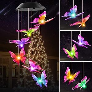 Thanksgiving Decorations Christmas Solar Lights Outdoor Gifts for Women Mom Grandma Wife, Winzwon Butterfly Solar Wind Chimes for Outside Decor Hanging for Garden Patio Yard Porch Mothers Day