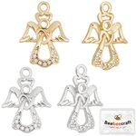 Beebeecraft 20Pcs 2 Colors Angel Charms Cubic Zirconia Gold & Platinum Color Angel Wing Charm for DIY Jewelry Making Bracelet Necklace Christmas