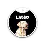 Pawsindia Personalized Aluminium Dog Name Tag, Customized Pet Id Tag For Dogs With Double Side Waterproof Print, White Labrador-Black, 4 Cm X 4 Cm