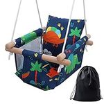 PELLOR Wooden Baby Swing Seat, Hands-Free Swing with Backrest and Safety Harness,Adjustable Handmade Swing Seat, Toddler Swing Seat for Baby and Children Indoor & Outdoors (Green Blue)