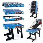 5-in-1 Multi Game Combination Table Set for Kids Table Tennis Table, Pool Table, table football, Slide Hockey, Basketball Shooting for Family Parent-child Interactive for Kids (4ft, 1.2m)