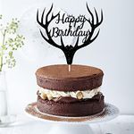 Bekaterea Antlers Happy Birthday Cake Toppers， for Wedding/Baby Shower/Birthday Party Cake Decorating Supplies，Rustic Party Cake Toppers