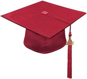 CLERKMANS Red High School Graduation Cap & 2021 Tassel - Matte Fabric