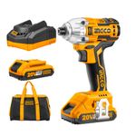 INGCO 20V Cordless Impact Driver, Brushless Motor,170NM,Impact Driver Machine, Power Tools With 2pcs 2.0Ah Batteries & 1pc 1Hr charger