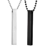 Sillver Unisex Metal Fancy & Stylish Silver 3D Vertical Bar Cuboid Stick Locket Pendant Necklace With Chain Jewellery Set (Silver Black)