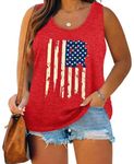 QAUN Plus Size American Flag Tank: Women 4th of July Tank Tshirt Patriotic T Shirt USA Sleeveless Tops, Red, 3XL Plus