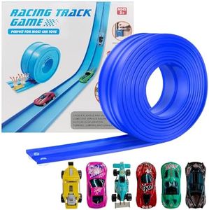 Dikopubby Flexible Race Track for Kids, 15FT Car Track with 4 Suction Cups and 6 Different 1/64th Cars - STEM Racing Toy for Boys & Girls Ages 3+ (Blue)