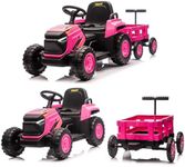 Garvee Toddlers Ride on Tractor with Detachable Garden Cart, 12V Electric Kids’ Vehicle with Trailer, Ages 3–8, Max Load 66 Lbs, Up to 2.5 Mph, Battery-Powered 8-Wheel, Remote Control, Garden Game