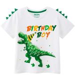 WAWSAM Dinosaur Birthday Boy T Shirt Baby B-Day Dino Party Shirts T Rex Top Tee Gift Cotton Toddler Boy T-Shirt