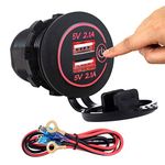 Dual USB 4.2A Charger Socket 12V/24V Waterproof Power Outlet with Touch Control Switch for Car Boat Marine Motorcycle Wire Fuse DIY Kit (Red)