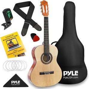 Pyle Kit de Guitare Acoustique Debutant - Guitare Enfant/Adulte-Taille Junior 1/4- instrument tout en Bois – 76 cm Frêne Naturel