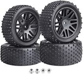 (4-Pack) HobbyPark 1/10 Scale Off Road Buggy Tires & Wheel Rims Set Front and Rear 12mm Hex Hubs with Foam Inserts for RC Hobby Car