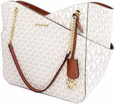 Michael Kors Jet Set Travel Large Chain Shoulder Tote (VANILLA Multi), Vanilla Mk Signature, Large