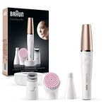 Braun FaceSpa Pro 912 Epilator 3-in-1 Facial Epilating Cleansing and Skin Toning System with 3 Extras and Pink Brush (White/Bronze)