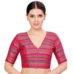 Studio Shringaar Women's Multi-Coloured Brocade Readymade Elbow Length Sleeves Saree Blouse (Multi-Color, 34)