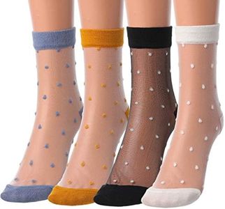 Campsis Fashion Sheer Lace Sock Colorful Transparent Thin Mesh Lace Silk Socks Cute Patterned Silk Laces See Through Sock Summer for Women and Girls(Pack of 4)