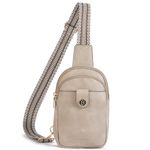 BOSTANTEN Sling Bag, Chest Bag, Crossbody Small Shoulder Bag, Women's Bum Bag, PU Leather Shoulder Bag with Colourful Woven Shoulder Strap, Beige with Brown, 3206-grey, S, sling backpacks