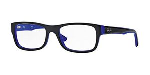 Ray-Ban RX5268 Rectangular Prescription Eyeglass Frames, Black On Blue/Demo Lens, 52 mm