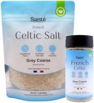 Sante Naturelle Celtic Salt Organic Grey Coarse Bundle – 8oz Shaker & 1.1lb (18oz) Bag – Unrefined French Sea Salt from the coast of France, Rich in 82+ Minerals, 100% Natural & Hand Harvested