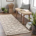 Hauteloom Malilinao Farmhouse Living Room Bedroom Modern Moroccan Trellis Runner Rug - Soft Shaggy High Low Carpet - High Pile - Bohemian, Boho - Gray, Brown, Beige, Cream - 2'7" x 7'3"